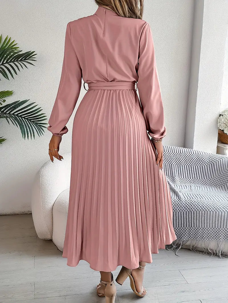 Veronica Jurk | Dames Herfst Midi Jurk met Plissé en Ceintuur