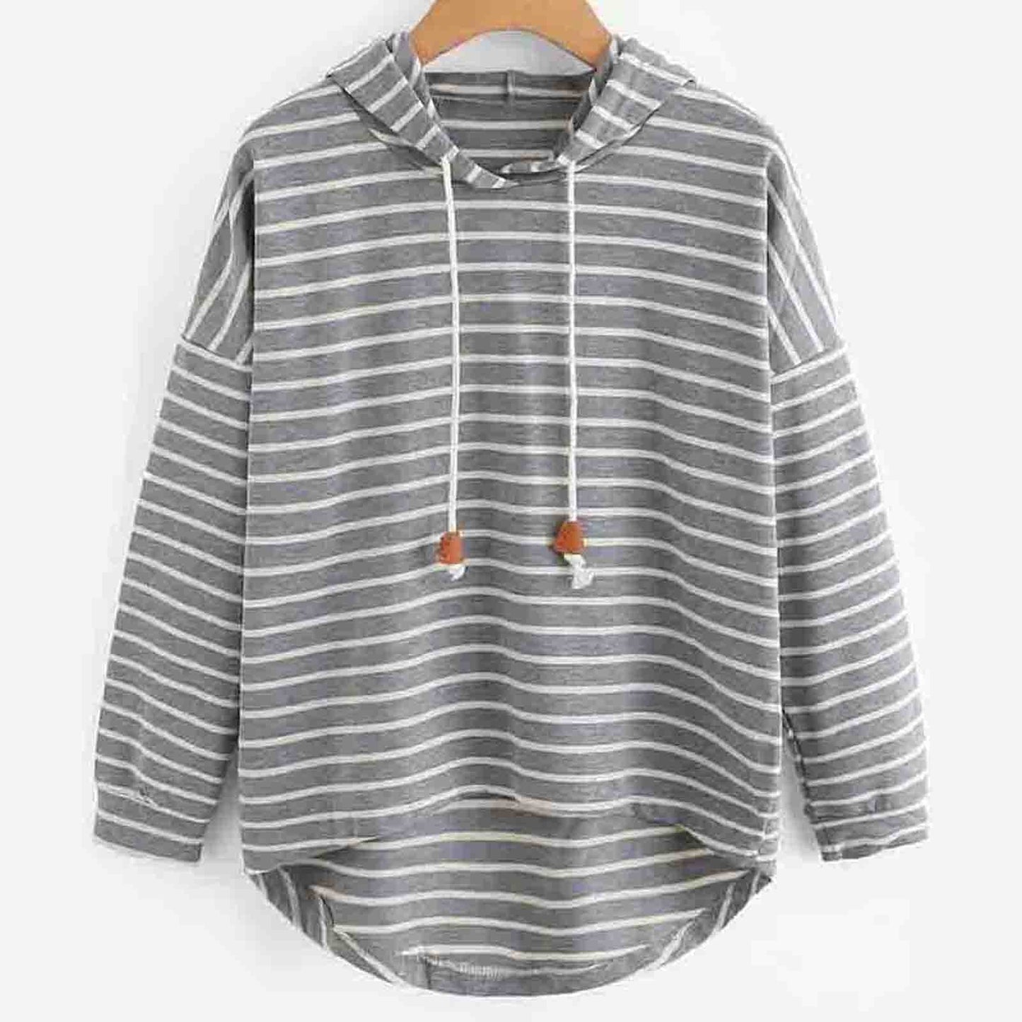 Wasilah Shirt | Dames Herfst Gestreepte Hoodie Longsleeve Shirt