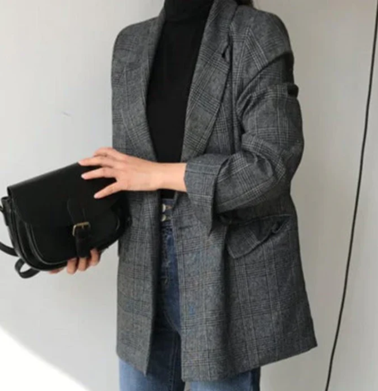 Gellie Blazer | Vrouwen lange geruite blazer