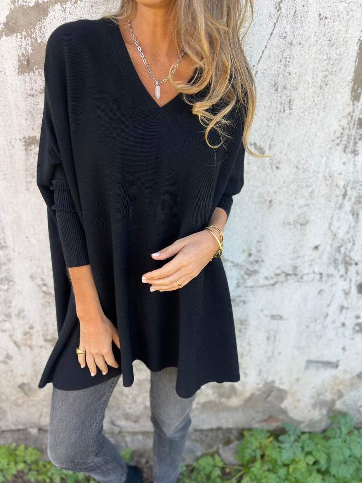 Vera Trui | Dames Herfst Oversized Gebreide V-Hals Trui met Lage Schouders