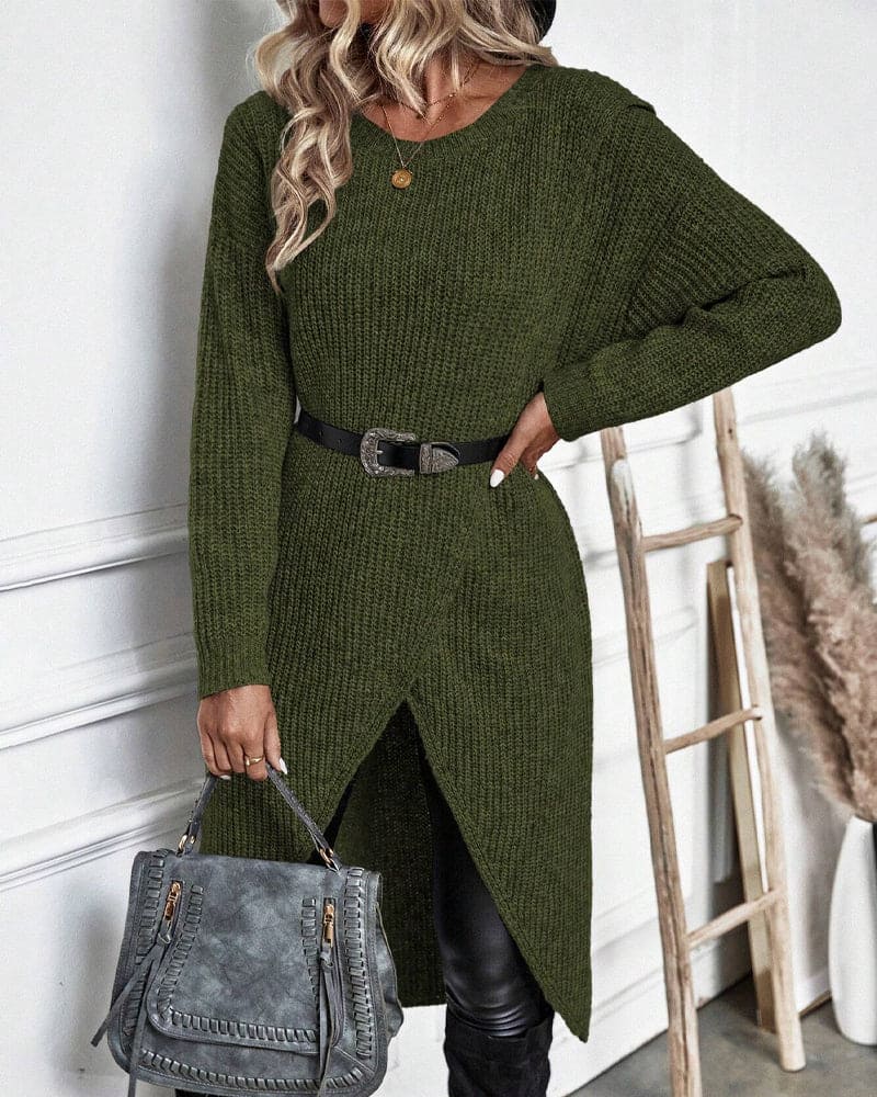 Phemie Jurk | Knusse Asymmetrische Gebreide Trui Jurk