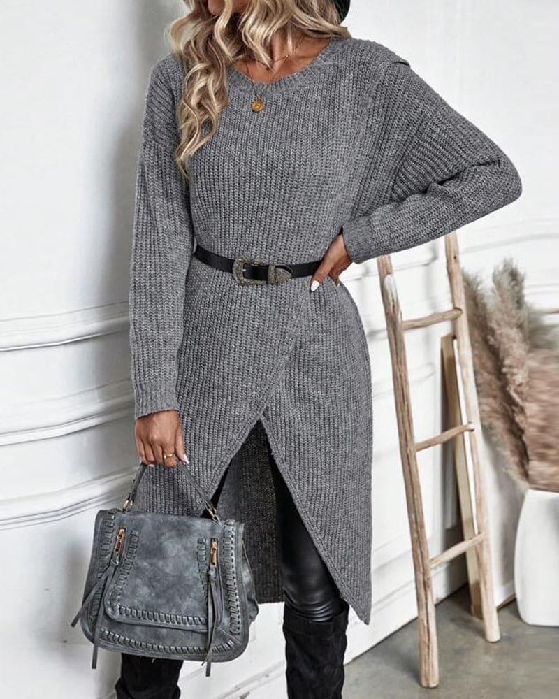 Phemie Jurk | Knusse Asymmetrische Gebreide Trui Jurk