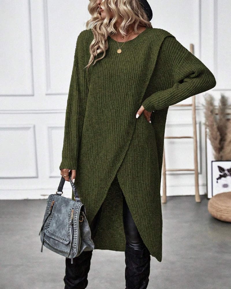 Phemie Jurk | Knusse Asymmetrische Gebreide Trui Jurk