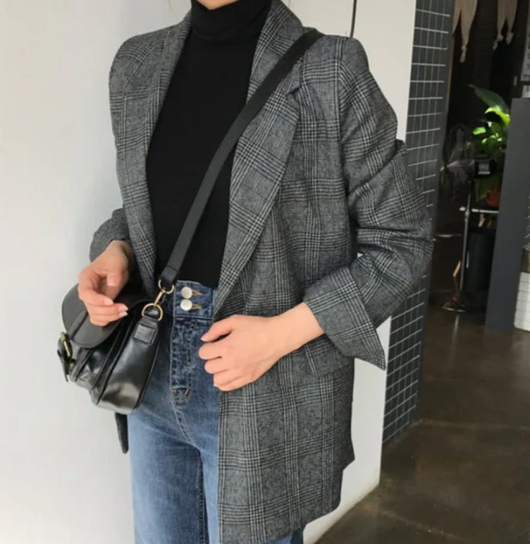 Gellie Blazer | Vrouwen lange geruite blazer