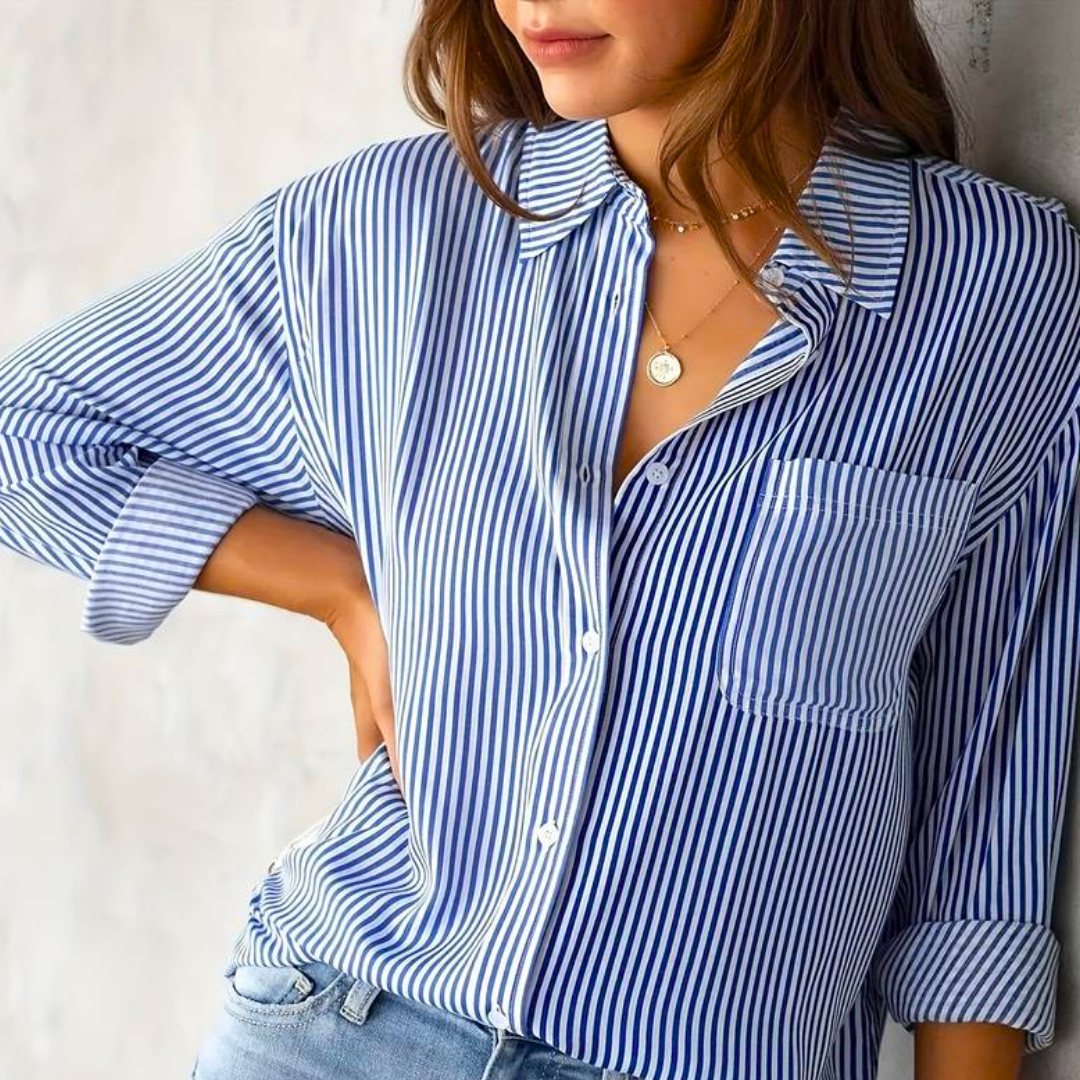 Oraida Blouse | Gestreepte Lange Mouw Blouse met Knopen