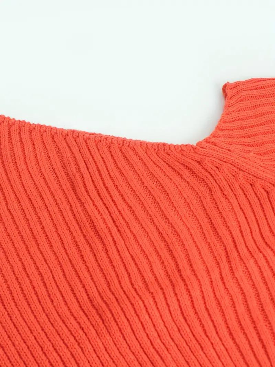 Peaches Trui | Geribde Gebreide One-Shoulder Cropped Trui