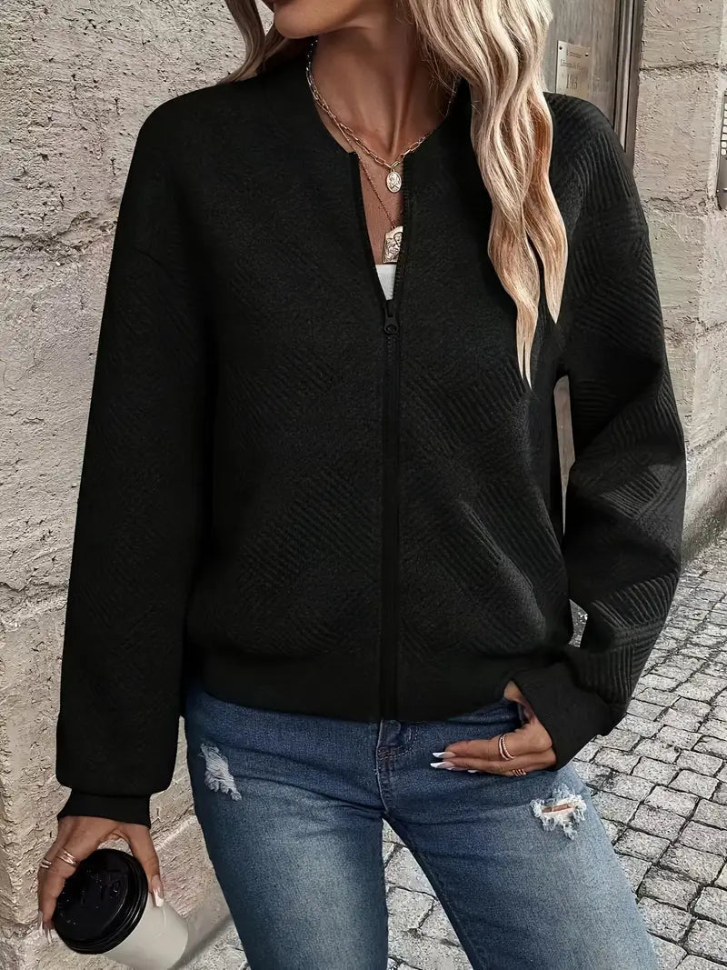 Valentina Vest | Dames Herfst Gebreid Vest met Rits, Geribde Zoom en Lange Mouwen