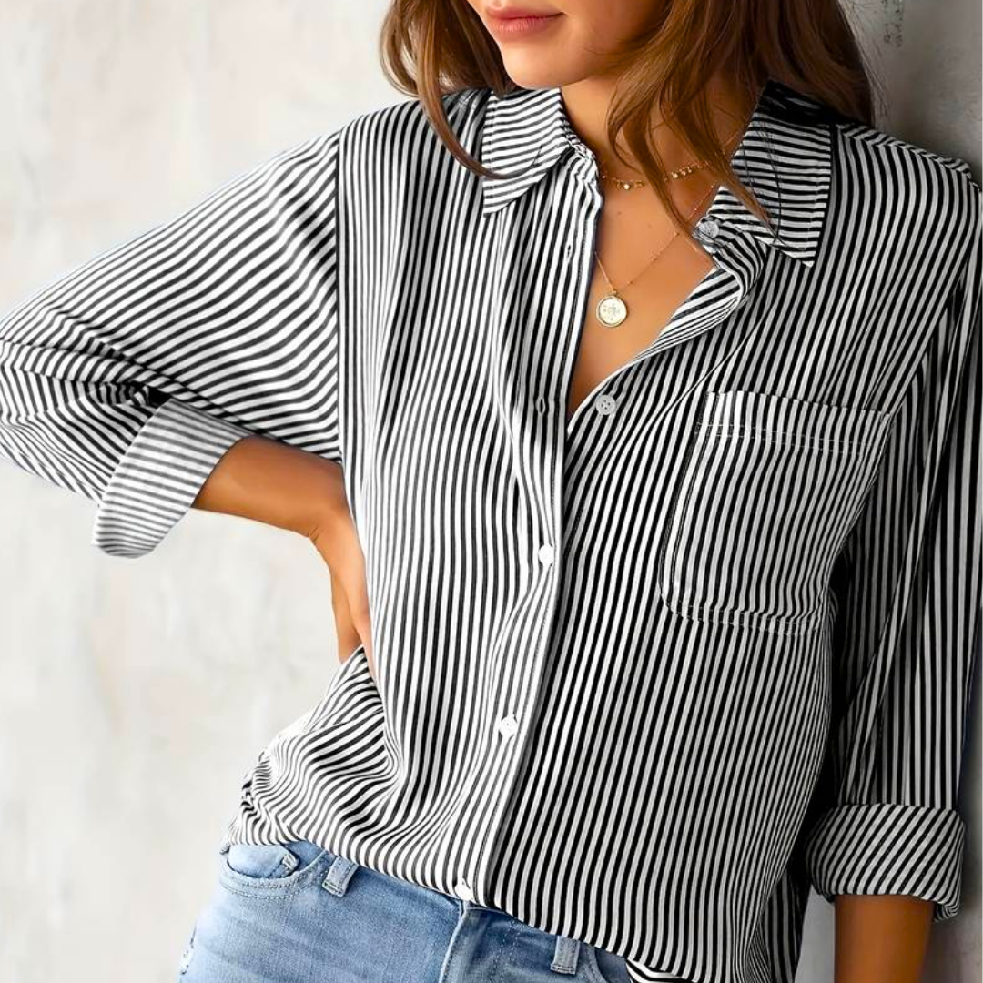 Oraida Blouse | Gestreepte Lange Mouw Blouse met Knopen