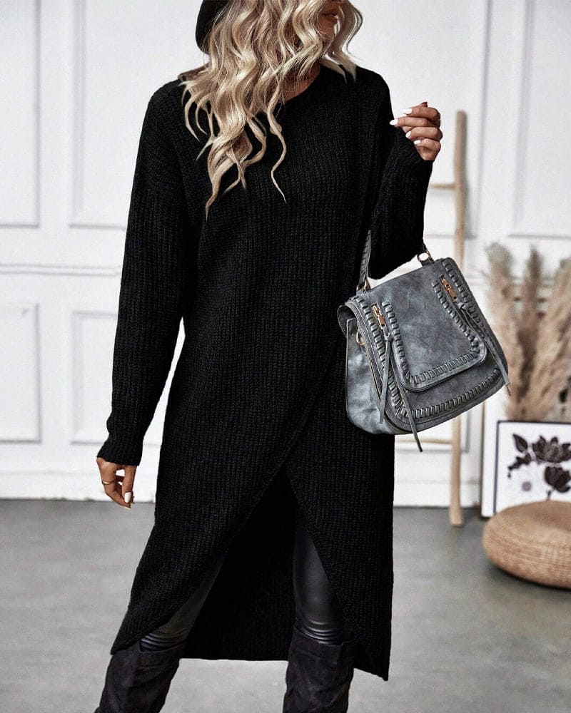 Phemie Jurk | Knusse Asymmetrische Gebreide Trui Jurk