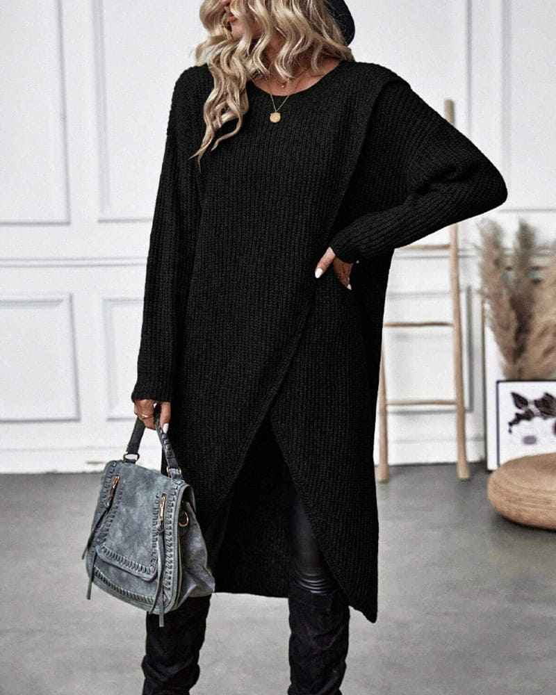 Phemie Jurk | Knusse Asymmetrische Gebreide Trui Jurk