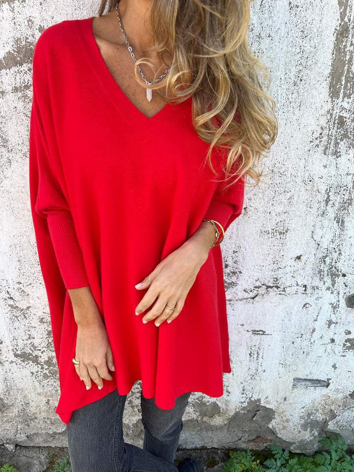 Vera Trui | Dames Herfst Oversized Gebreide V-Hals Trui met Lage Schouders