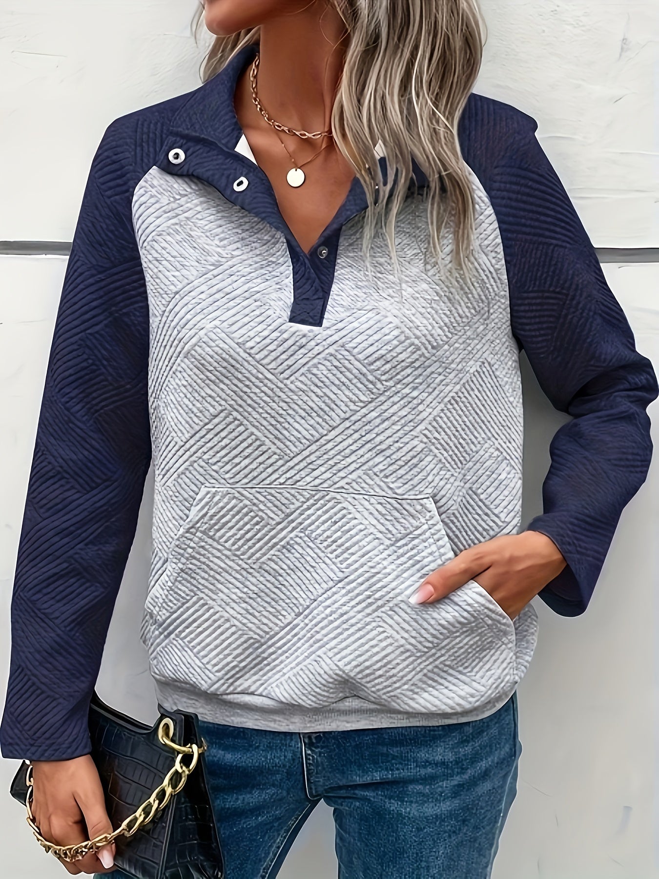 Daphne Sweatshirt | Dames Herfst Twee-Tone Sweatshirt met Knopen