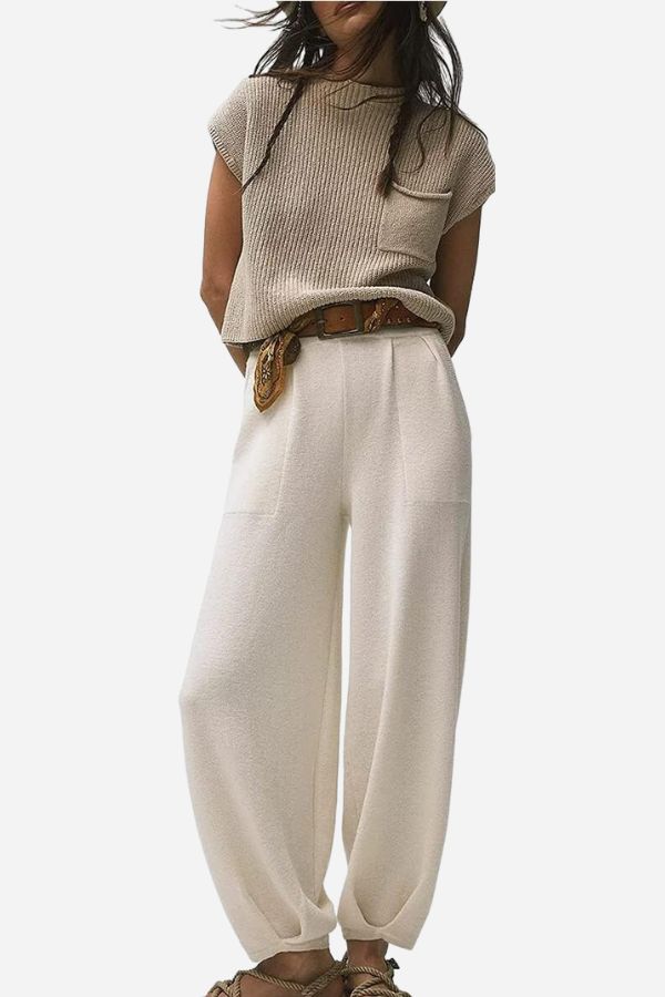 Vicky Set | Korte Mouw Gebreide Top en Broek Set