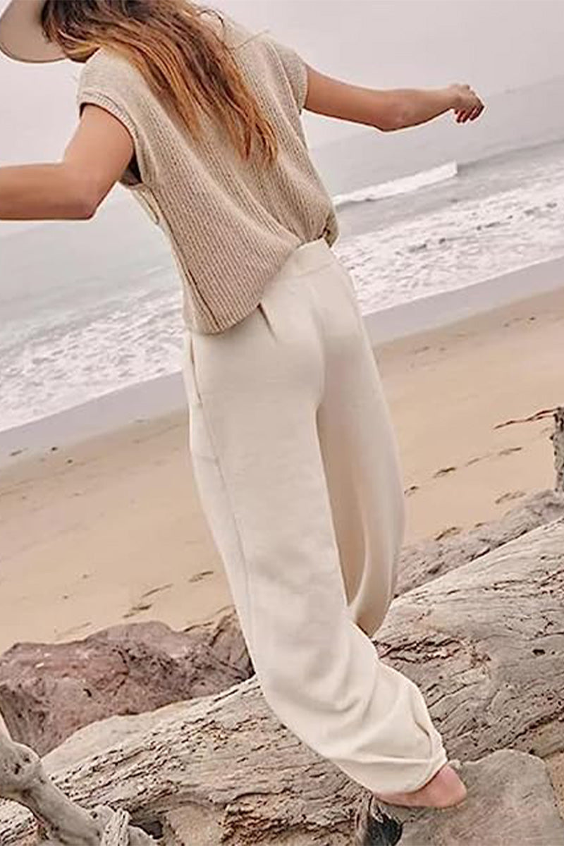 Vicky Set | Korte Mouw Gebreide Top en Broek Set
