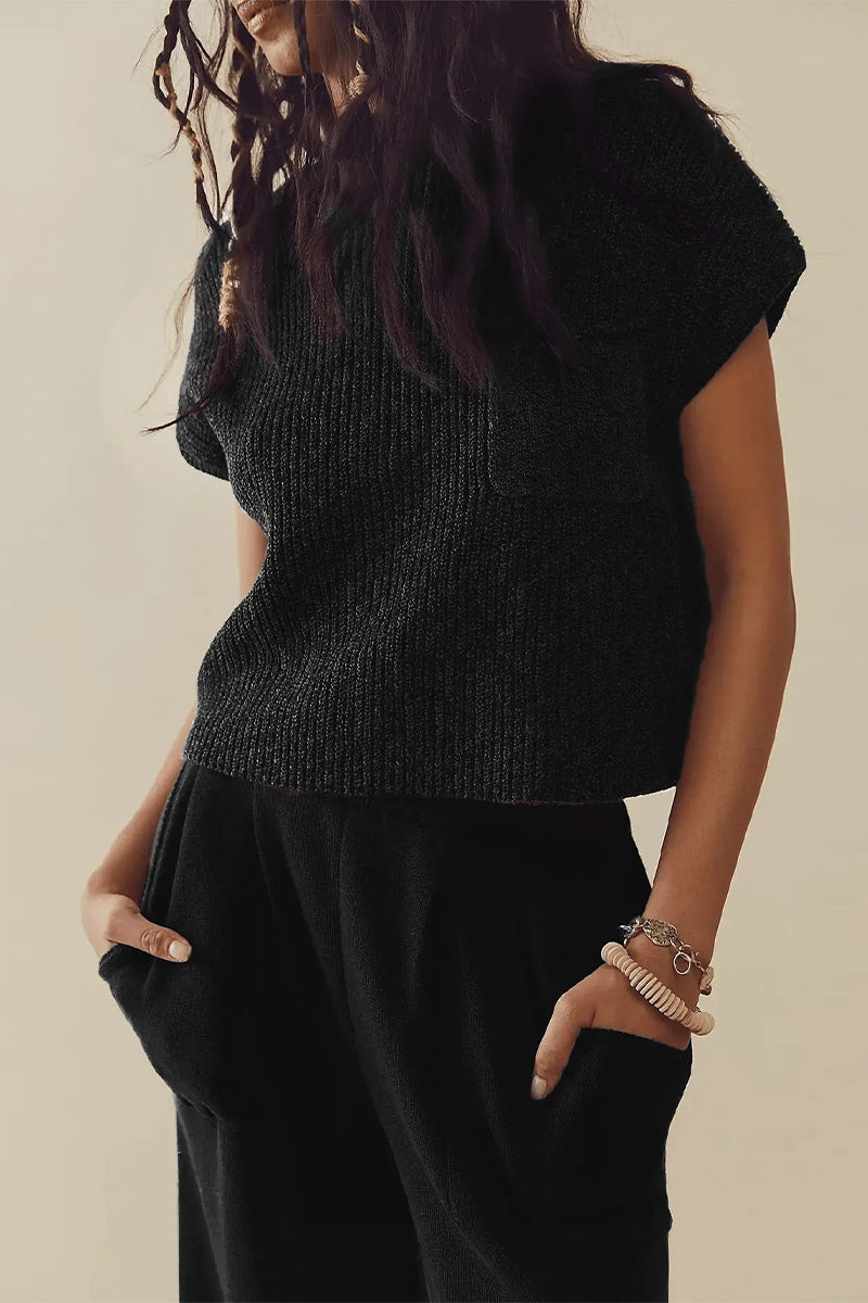 Vicky Set | Korte Mouw Gebreide Top en Broek Set