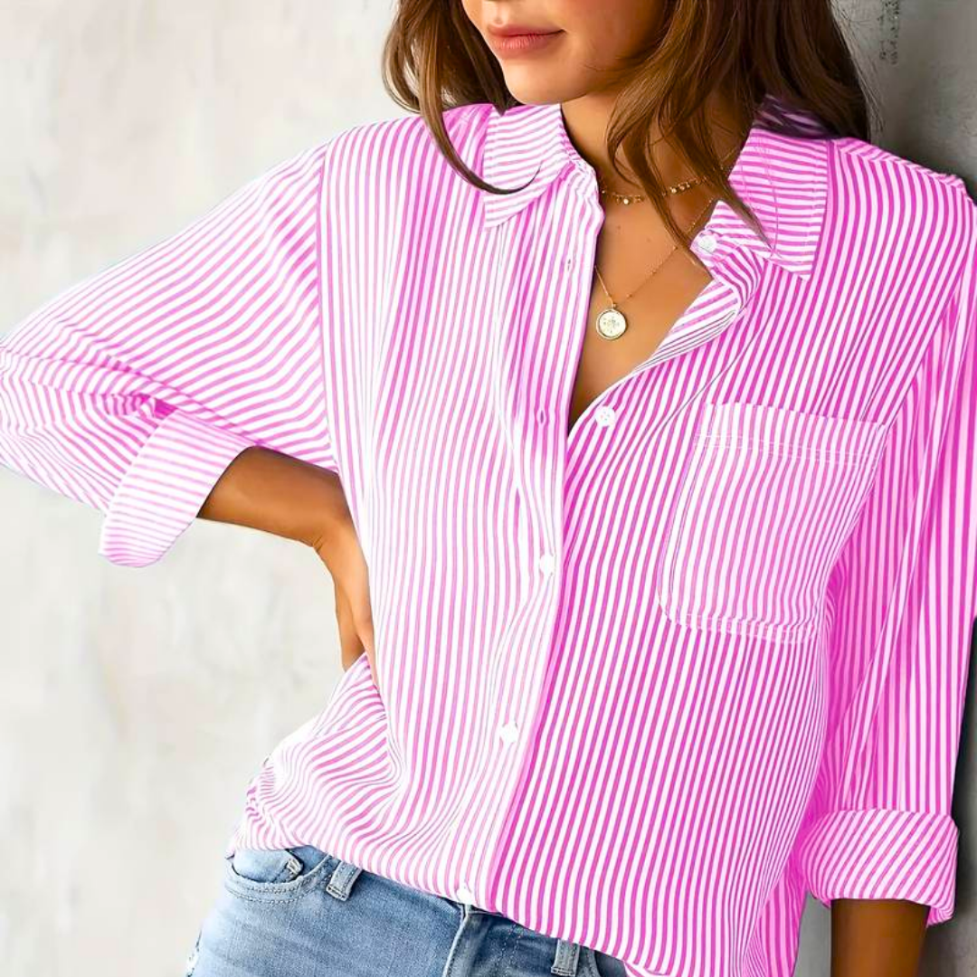 Oraida Blouse | Gestreepte Lange Mouw Blouse met Knopen