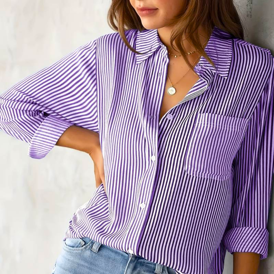 Oraida Blouse | Gestreepte Lange Mouw Blouse met Knopen