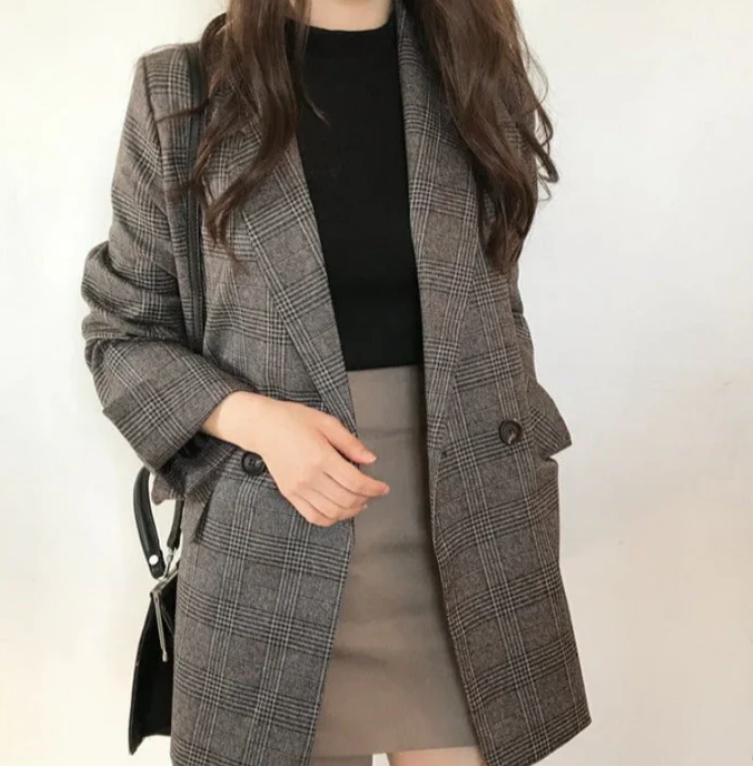 Gellie Blazer | Vrouwen lange geruite blazer