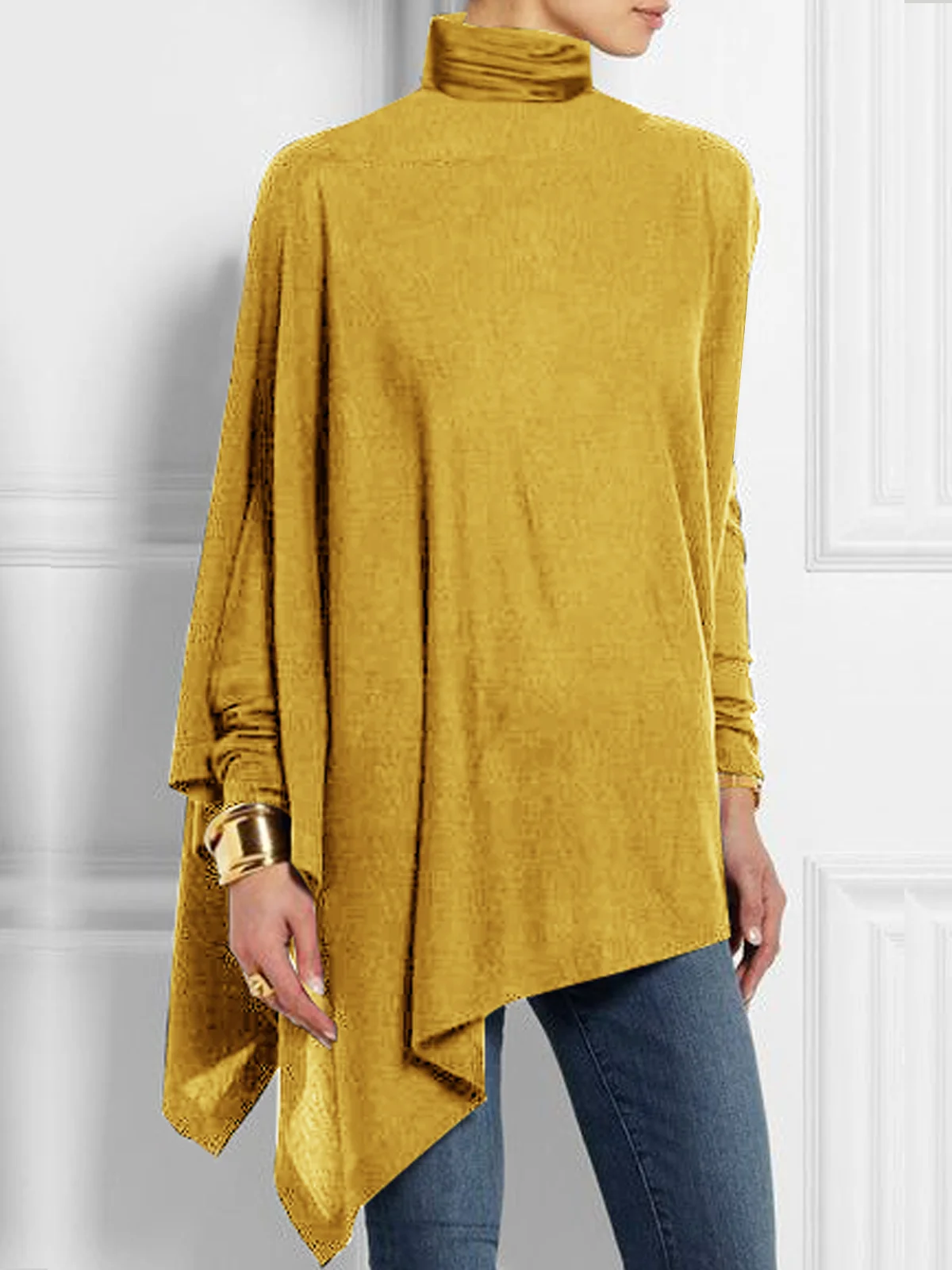 Venna Top | Lange top met opstaande kraag en A-lijn