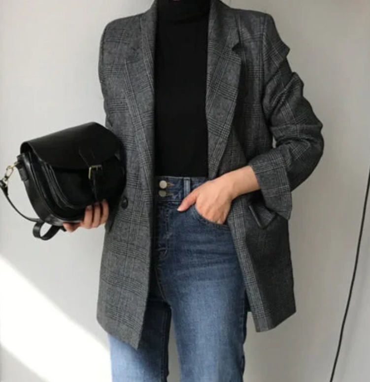 Gellie Blazer | Vrouwen lange geruite blazer