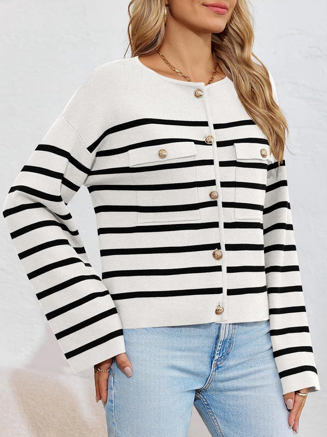 Reese Vest | Gestreepte Knoopsluiting Vest met Zakken