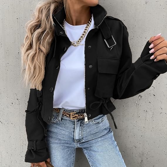 Yuliana Jas | Herfst Korte Cargo Jas met Zakken