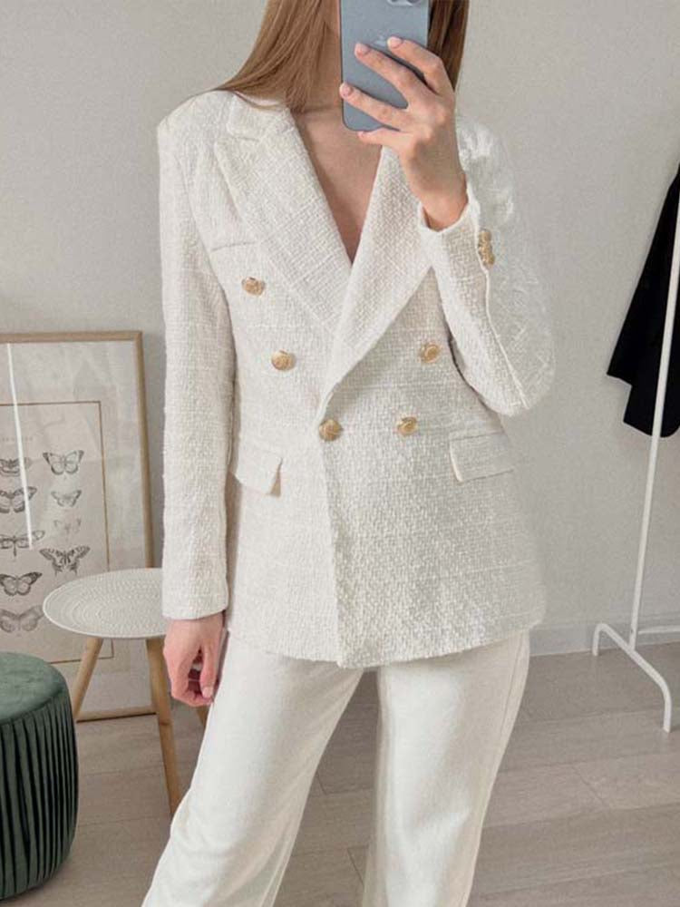 Reini Blazer | Dames Dubbelrijige Tweed Blazer