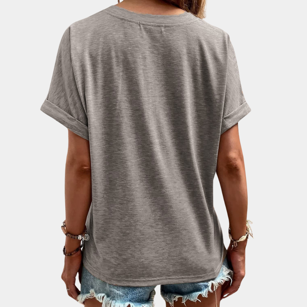 Venus Blouse | Dames Herfst Casual Blouse met Korte Mouwen, V-Hals en Knopen