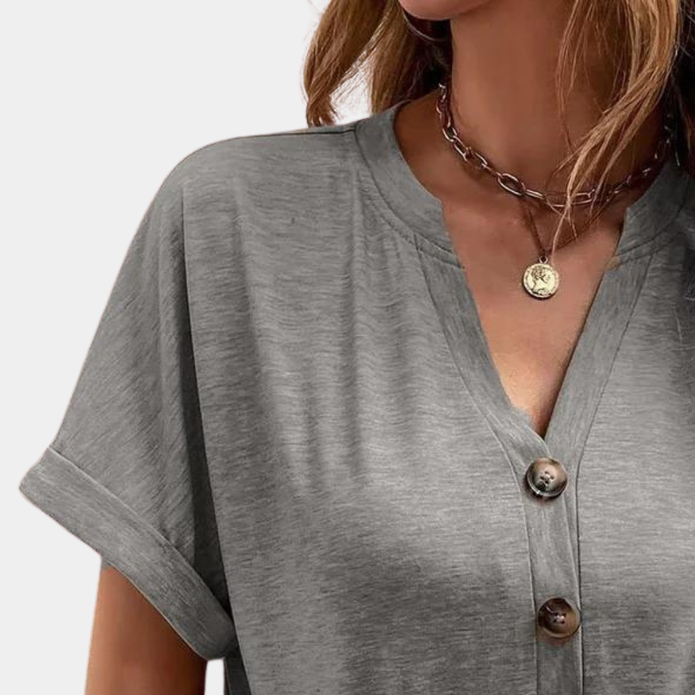 Venus Blouse | Dames Herfst Casual Blouse met Korte Mouwen, V-Hals en Knopen