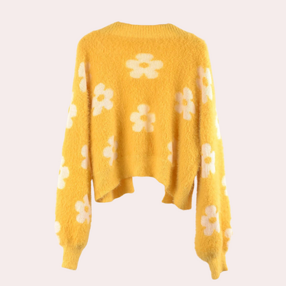 Udele Vest | Dames Herfst Cropped Gebreid Vest met Bloemenpatroon