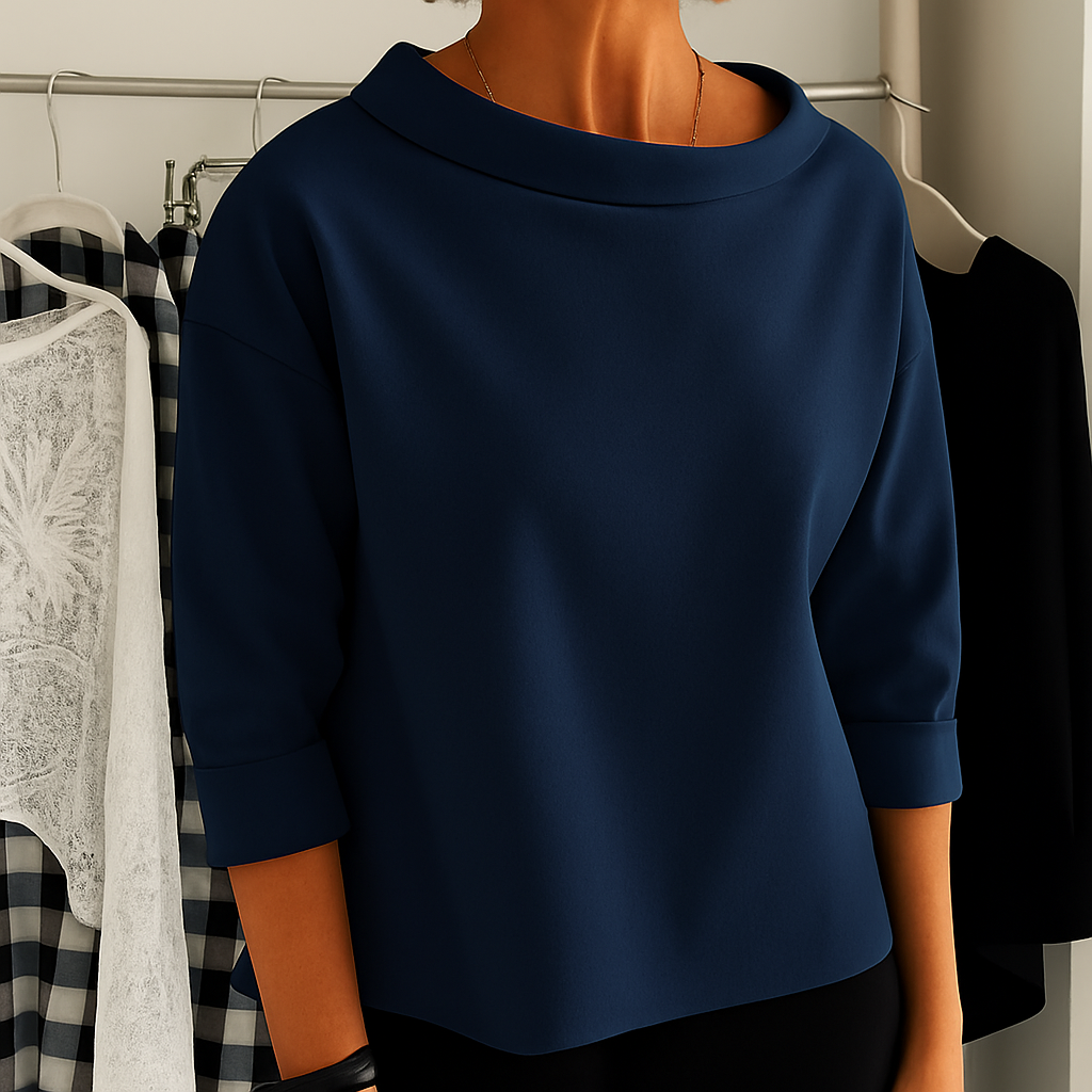 Umariyah Top | Dames Herfst Casual Top met Brede Kraag en Halve Col