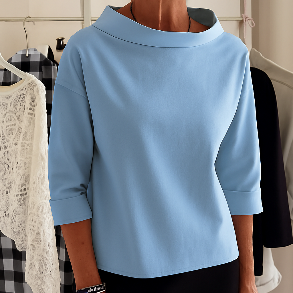 Umariyah Top | Dames Herfst Casual Top met Brede Kraag en Halve Col