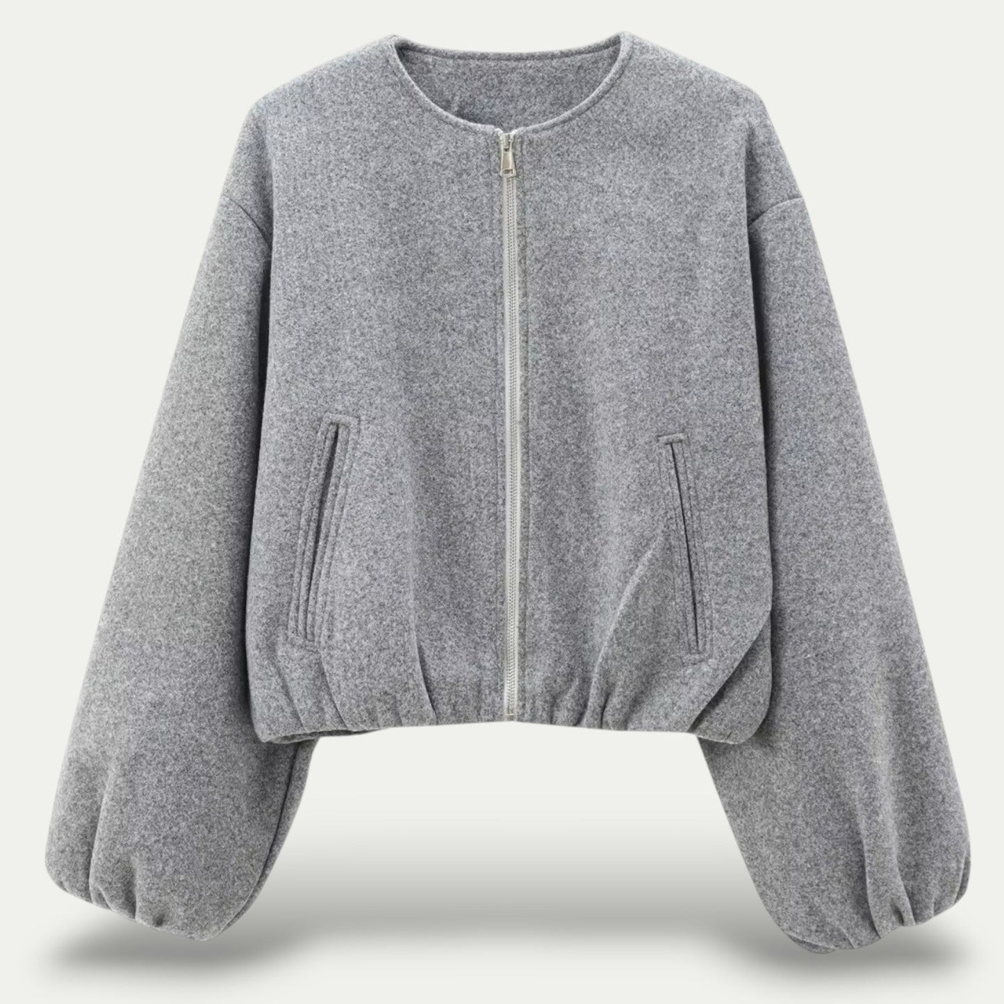 Abigail Jacket | Herfst Korte Zip-Up Jacket met Ballonmouwen