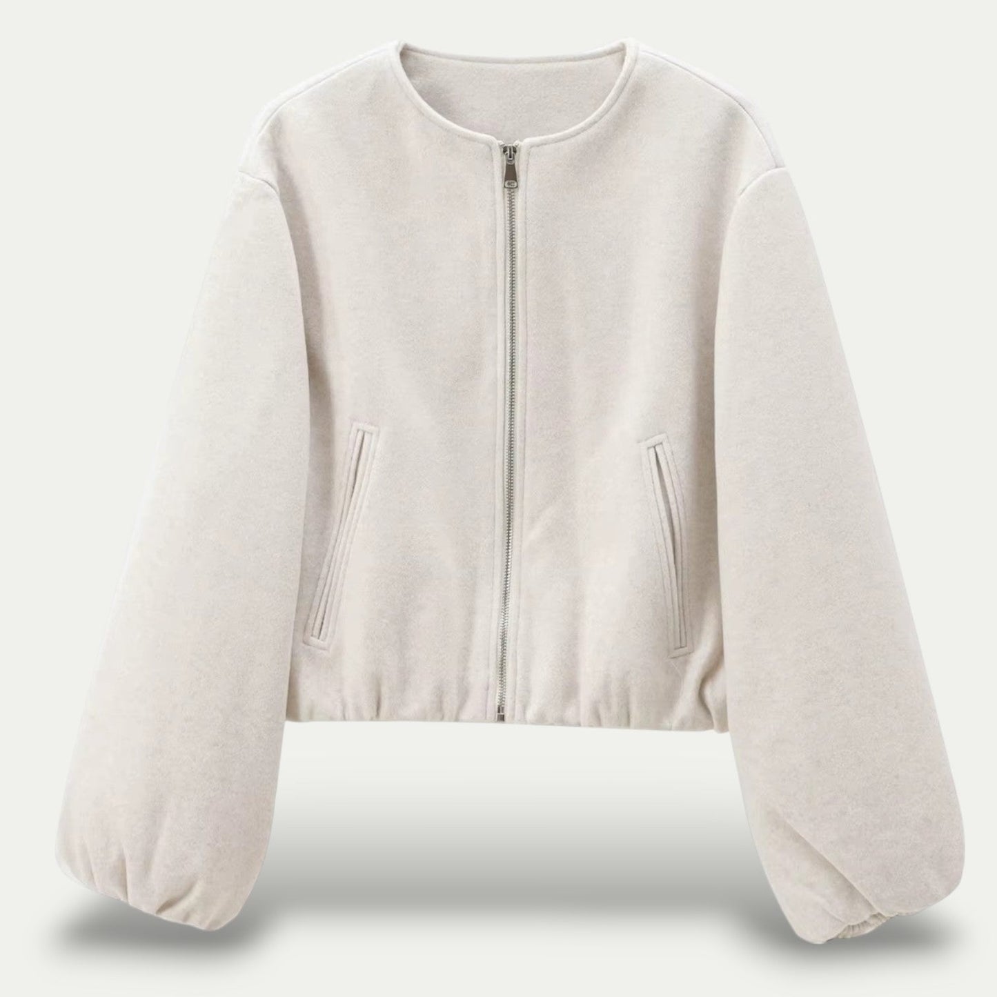 Abigail Jacket | Herfst Korte Zip-Up Jacket met Ballonmouwen