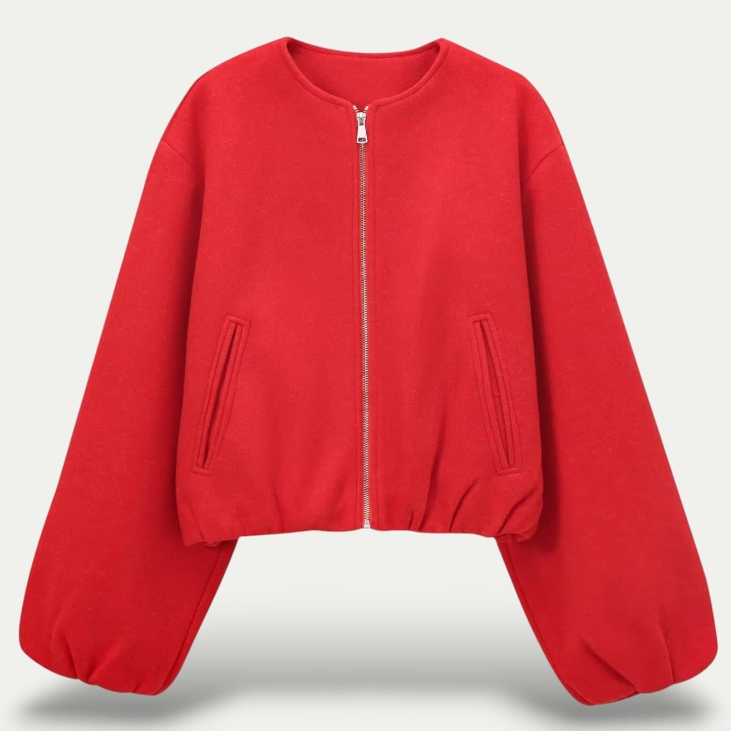 Abigail Jacket | Herfst Korte Zip-Up Jacket met Ballonmouwen