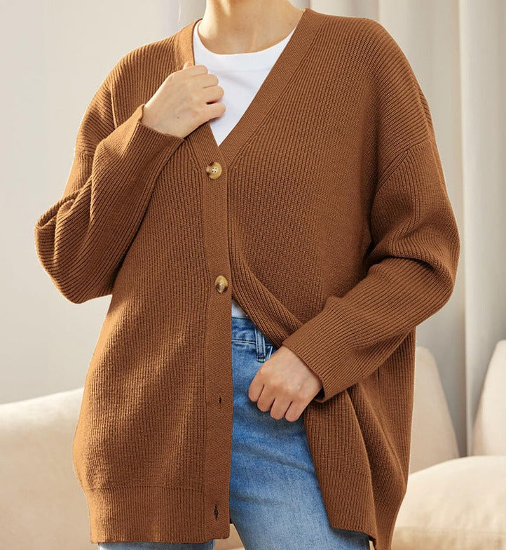 Valeria Vest | Dames Herfst Oversized Vest met Knopen en Geribbelde Textuur
