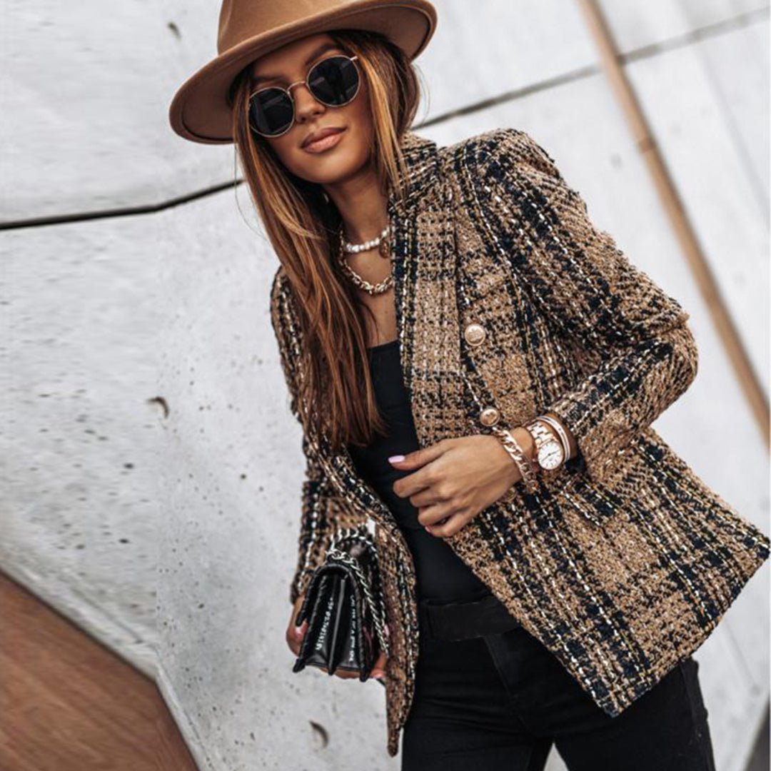 Odalinde Blazer | Chique Tweed Blazer met Gouden Knopen