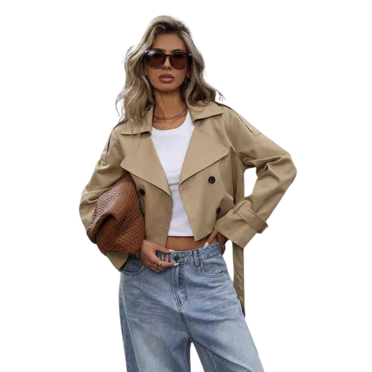 Abby Jacket | Herfst Korte Double-Breasted Trench Jacket
