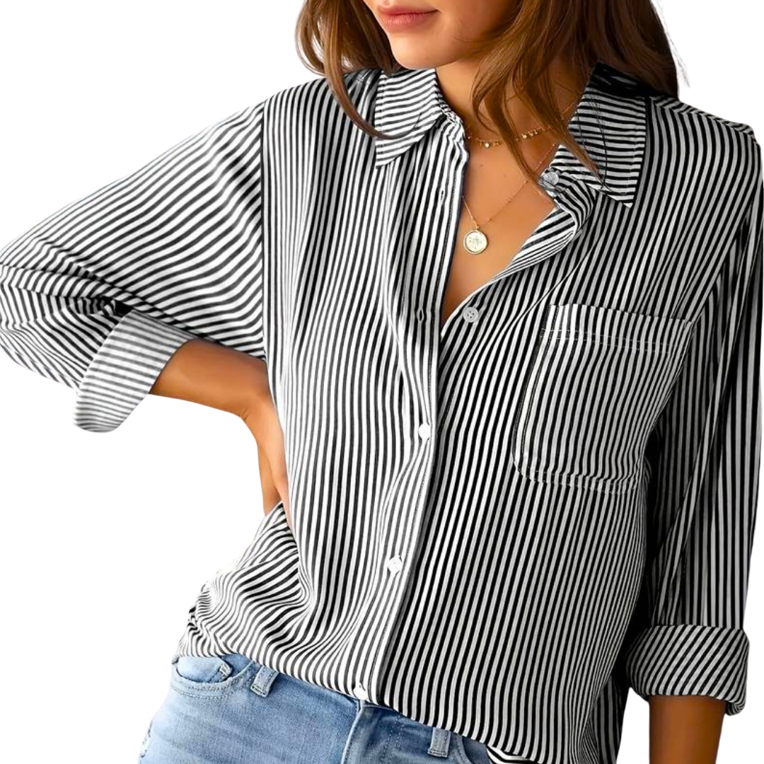 Oraida Blouse | Gestreepte Lange Mouw Blouse met Knopen