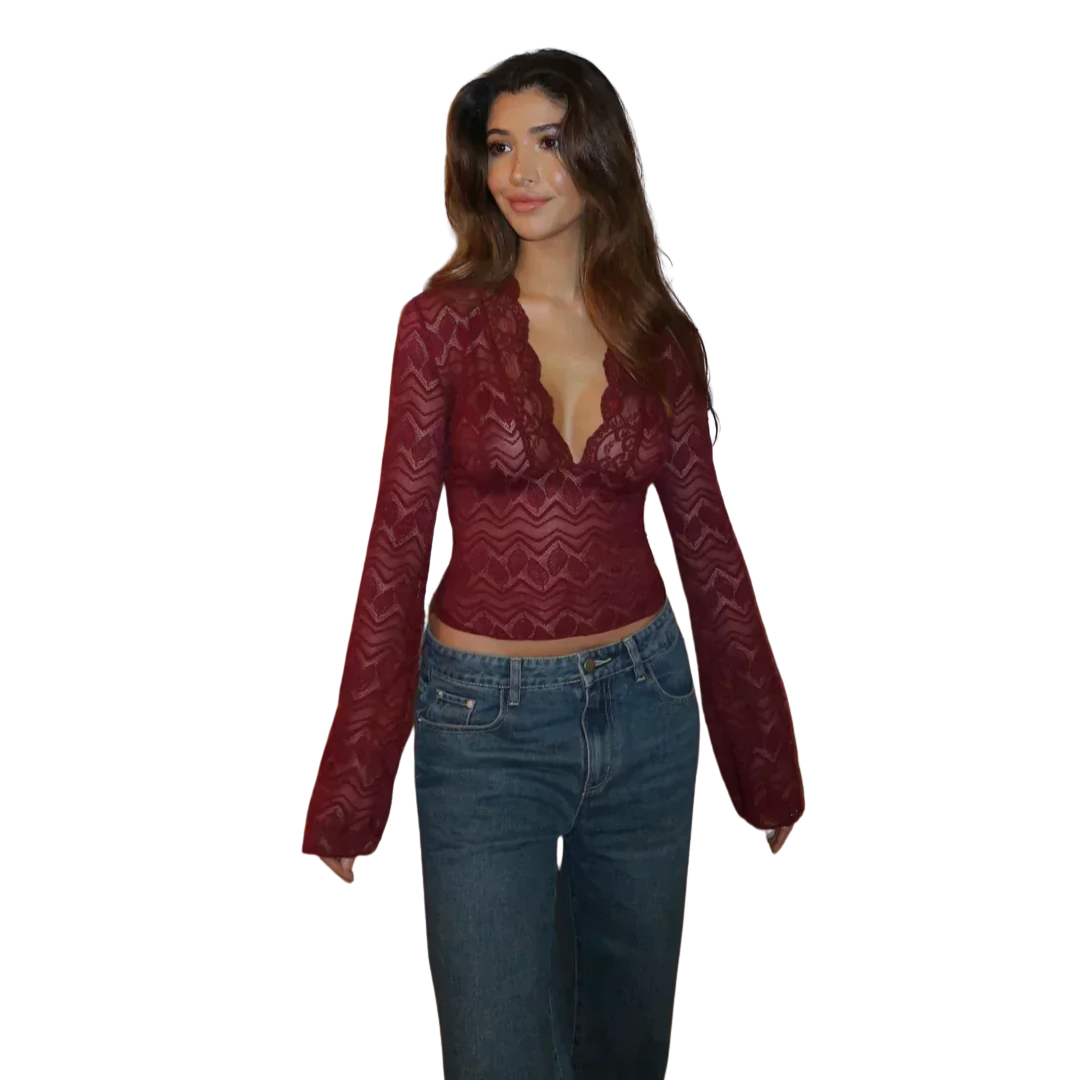 Stella Top | Kanten Top met Lange Mouwen