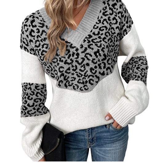 Xinna Trui | Vrouwen luipaard V-hals trui