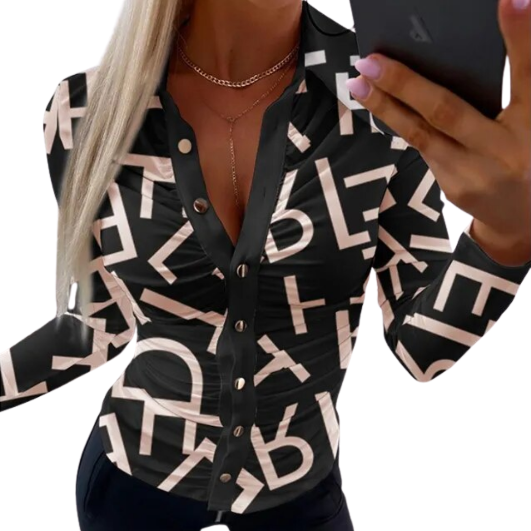 Frona Bloes | Vintage Opdruk Lange Mouw Bloes