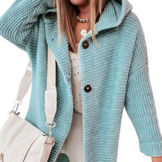 Waldaine Vest | Gebreid Vest met Knoopsluiting en Capuchon