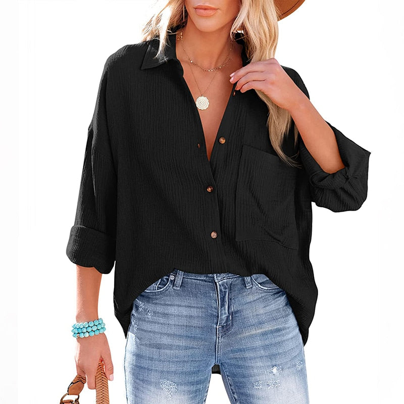 Sally Blouse | Dames Zomer Losse Pasvorm Lange Mouwen Casual Blouse