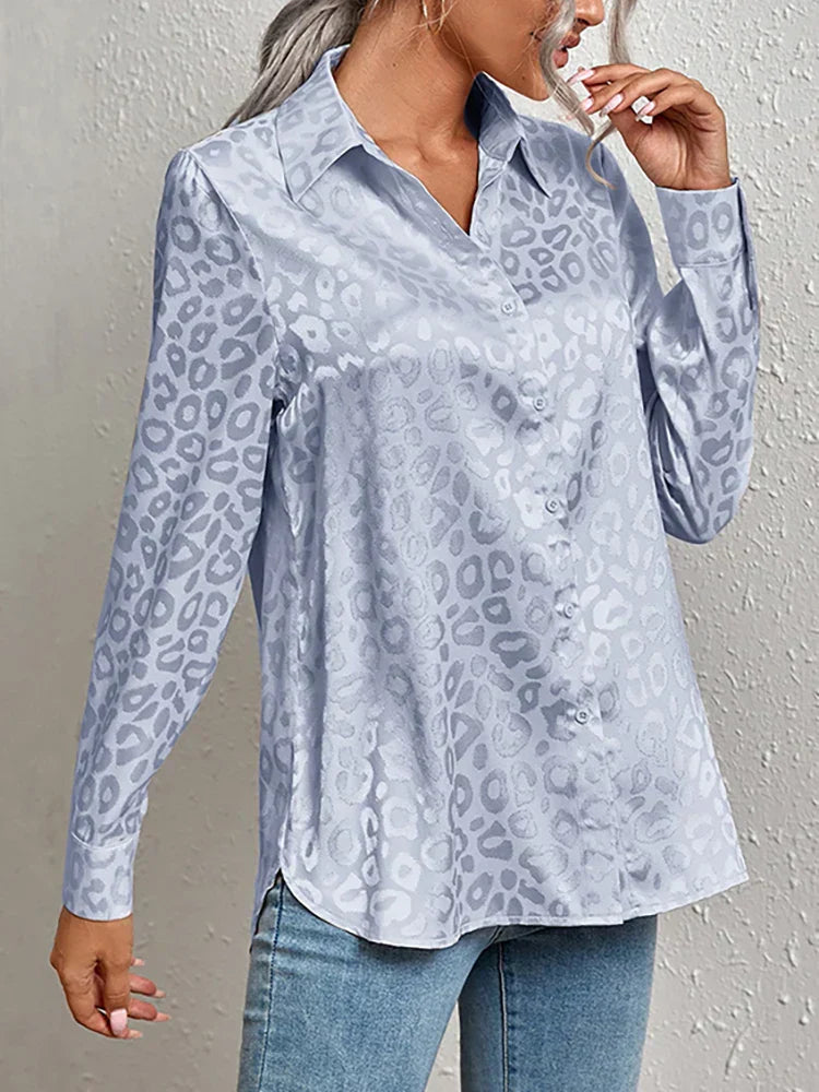 Sapphire Blouse | Dames Herfst Satijnen Luipaardprint Blouse