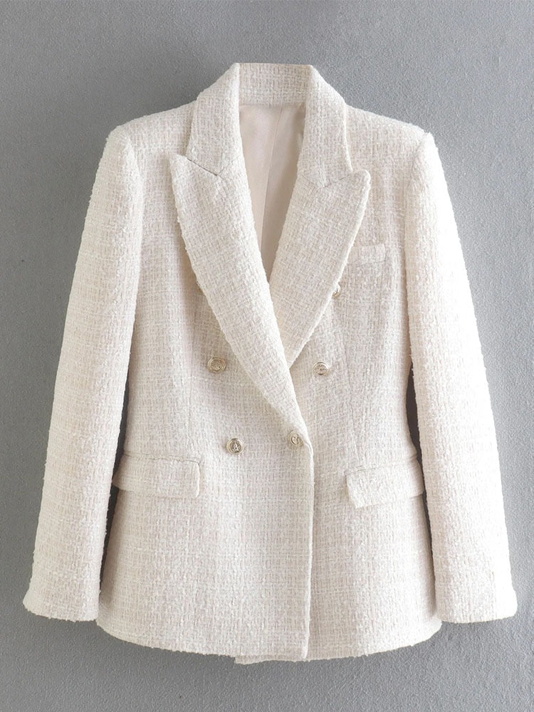 Reini Blazer | Dames Dubbelrijige Tweed Blazer