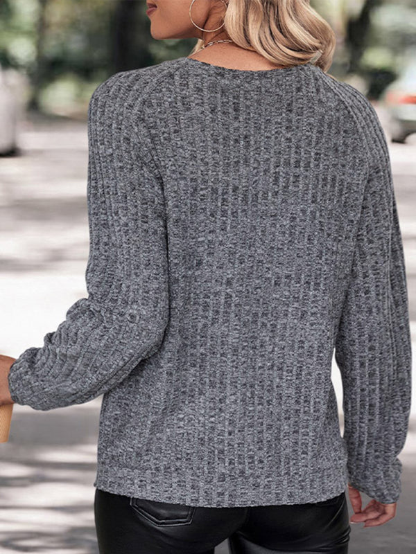 Ubika Jumper | Dames Herfst Grijze Brede Geribde Gebreide Jumper met Lange Mouwen
