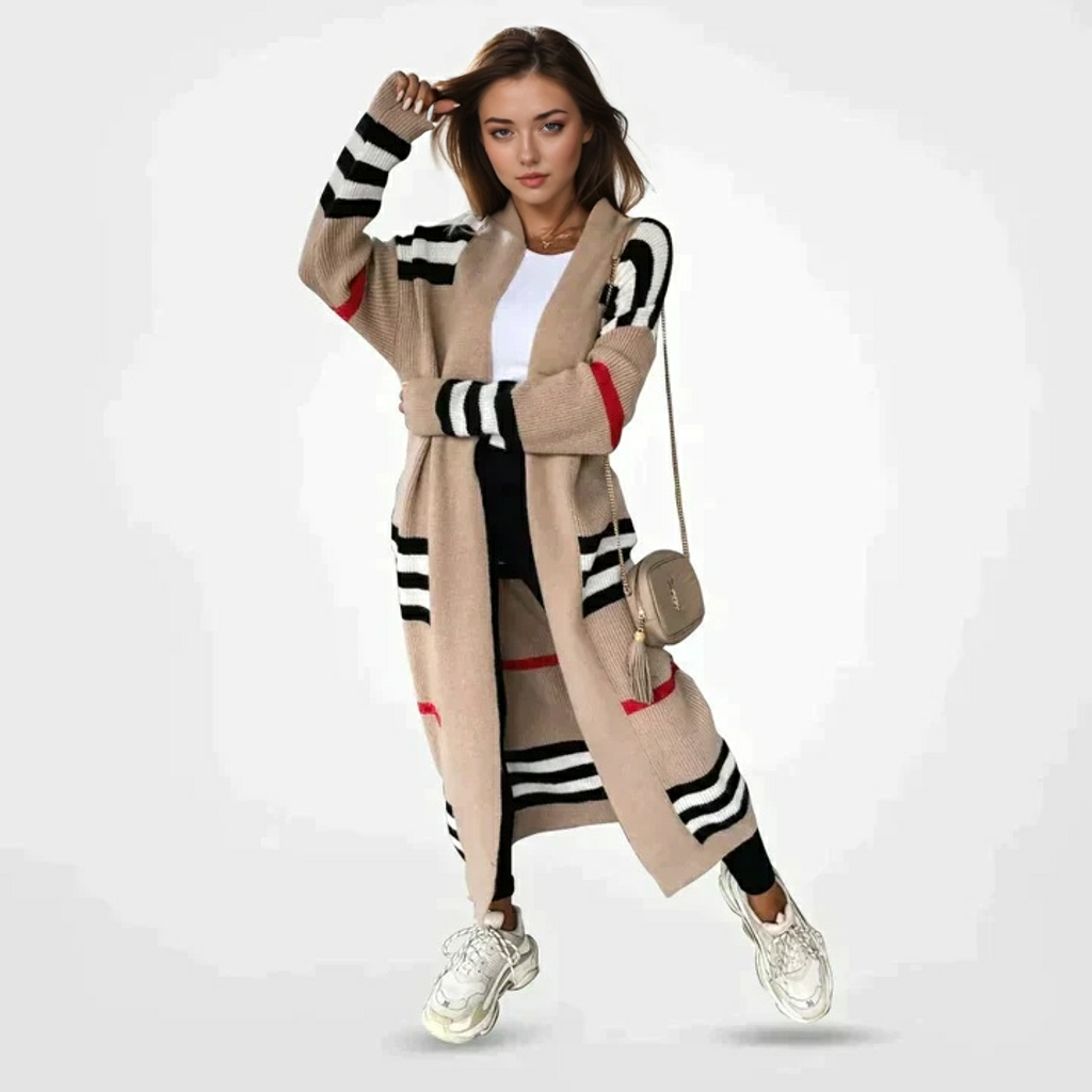 Eleanora Vest | Dames Winter Lange Gebreide Gestreepte Vest