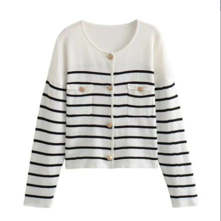Reese Vest | Gestreepte Knoopsluiting Vest met Zakken