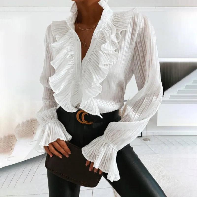 Blouse met ruches en lange mouwen | Natalia Blouse - Carla Moda